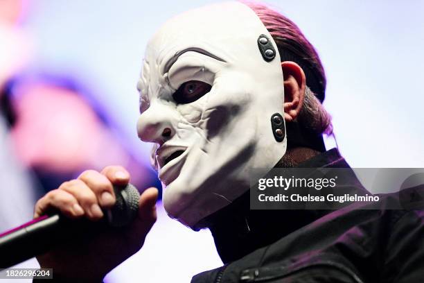 Shawn “Clown” Crahan of Slipknot speaks during KROQ Friday Night Live at Los Angeles Comic Con at Los Angeles Convention Center on December 01, 2023...