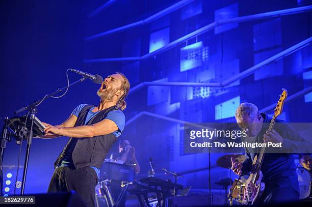 September 30th, 2013 - Thom Yorke, Nigel Godrich, Flea and Joey Waronker of Atoms For Peace perform at the Patriot Center in Fairfax, VA. The band...