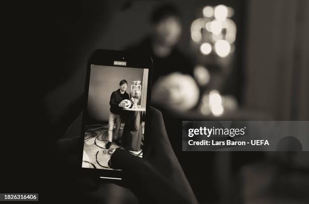 Guest David Silva of Spain is seen during a photo shooting ahead of the UEFA EURO 2024 Final Tournament Draw at the Atlantic hotel on December 01,...