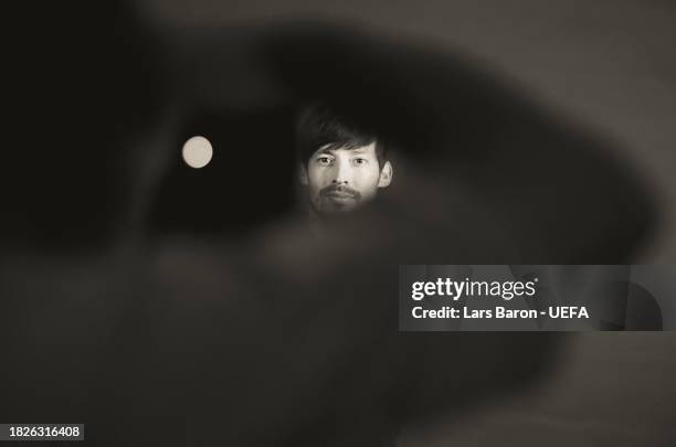 Guest David Silva of Spain is seen during a photo shooting ahead of the UEFA EURO 2024 Final Tournament Draw at the Atlantic hotel on December 01,...