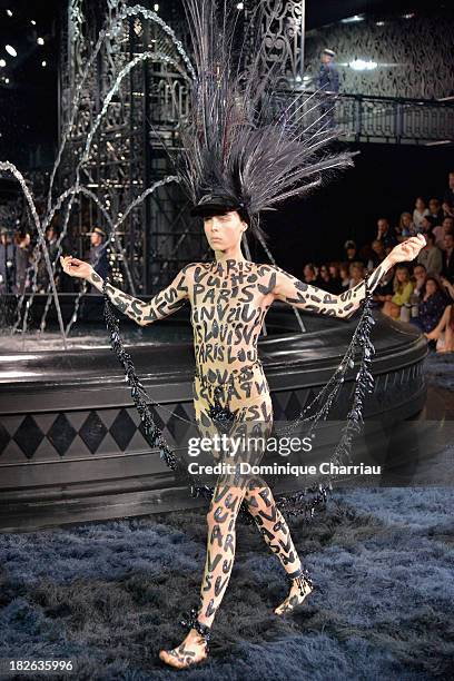 Model walks the runway during Louis Vuitton show as part of the Paris Fashion Week Womenswear Spring/Summer 2014 on October 2, 2013 in Paris, France.