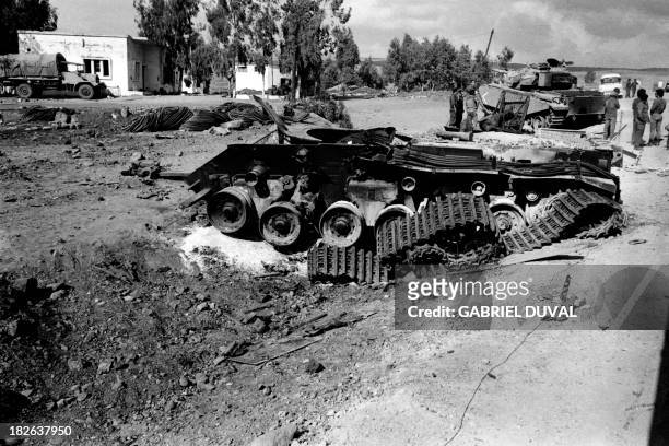 Destroyed Syrian tank is abandoned in a village on the Golan Heights, in October 1973 two weeks after the beginning of the Yom Kippur War. On October...