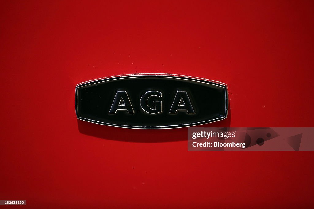 Aga Sticker An AGA logo sits on the door of an S series range cooker, produced by ...
