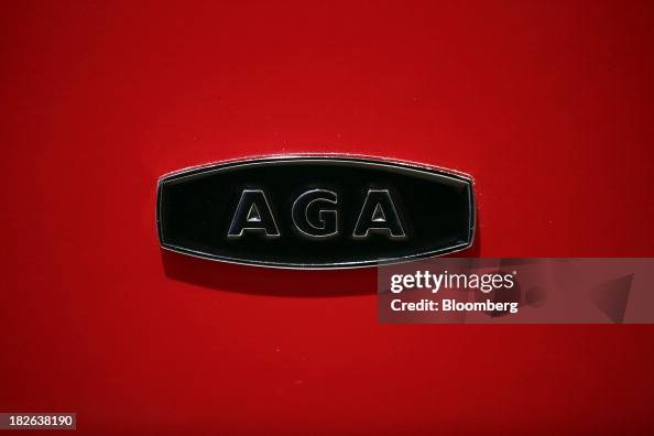 Aga Sticker An AGA logo sits on the door of an S series range cooker, produced by ...
