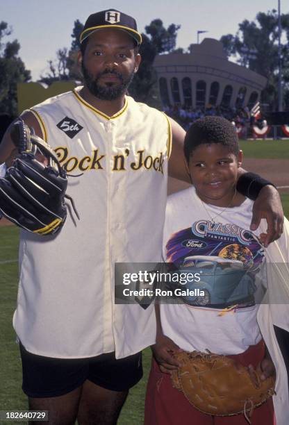 Cecil Fielder and son Prince Fielder attend Fifth Annual MTV Rock N Jock Benefit Baseball Game on January 15, 1994 at Blair Field in Long Beach,...