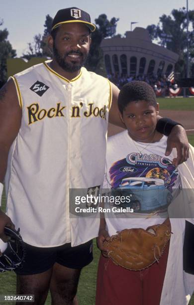 Cecil Fielder and son Prince Fielder attend Fifth Annual MTV Rock N Jock Benefit Baseball Game on January 15, 1994 at Blair Field in Long Beach,...
