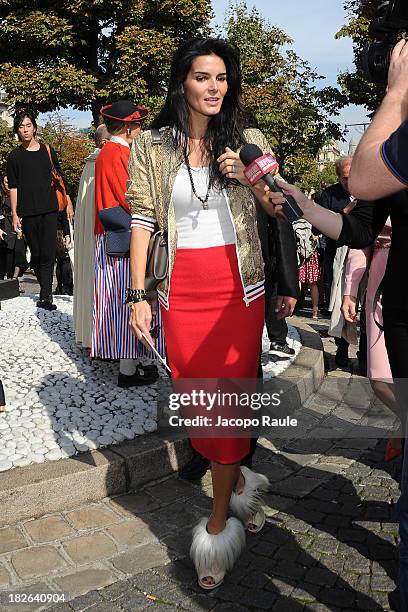 Angie Harmon arrives at Miu Miu Fashion Show during Paris Fashion Week Womenswear SS14 - Day 9 on October 2, 2013 in Paris, France.