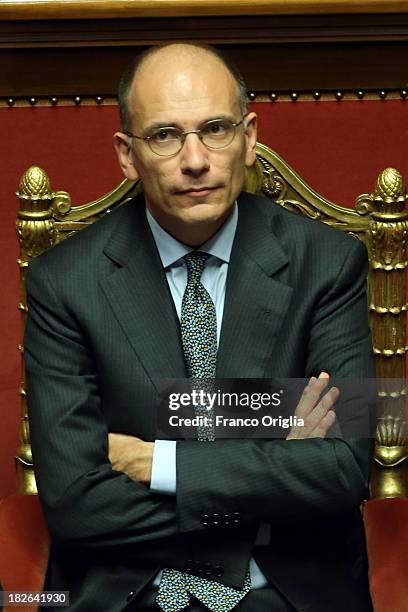 Prime Minister Enrico Letta attends the confidence vote for his government at the Italian Senate, Palazzo Madama on October 2, 2013 in Rome, Italy....