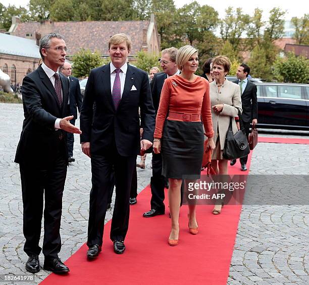 Norwegian Prime Minister Jens Stoltenberg welcomes Dutch King Willem-Alexander and Queen Maxima in Oslo, Norway on October 2, 2013. The Dutch Royal...
