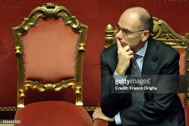 Prime Minister Enrico Letta attends the confidence vote for his government at the Italian Senate, Palazzo Madama on October 2, 2013 in Rome, Italy....