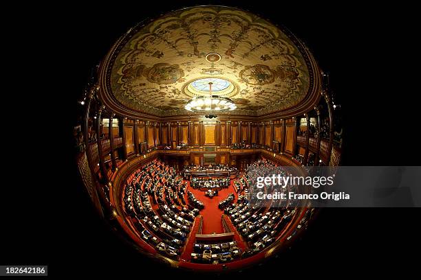 General view of the atmosphere during the confidence vote for Enrico Letta's government at the Italian Senate, Palazzo Madama on October 2, 2013 in...