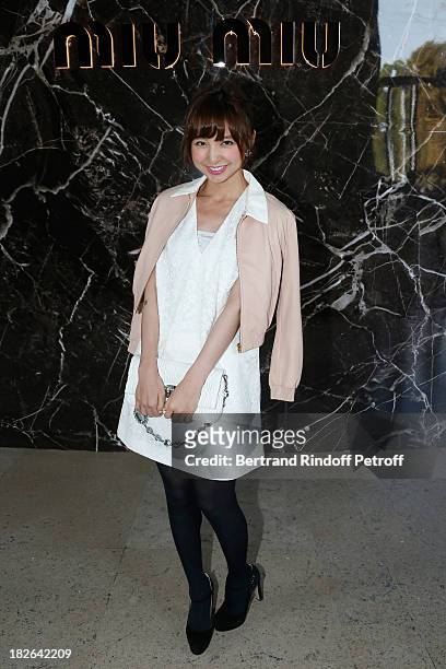 Mariko Shinoda attends the Miu Miu show as part of the Paris Fashion Week Womenswear Spring/Summer 2014 at the Palais dIENA on October 2, 2013 in...