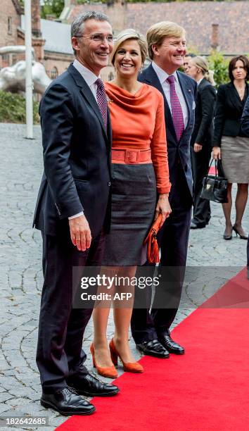 Norwegian Prime Minister Jens Stoltenberg welcomes Dutch Queen Maxima and King Willem-Alexander in Oslo, Norway on October 2, 2013. The Dutch Royal...