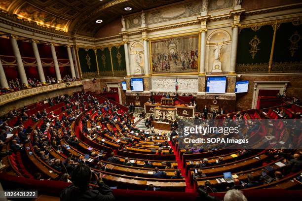 General view at the National Assembly during the session of questions to the government. A weekly session of questions to the French government in...