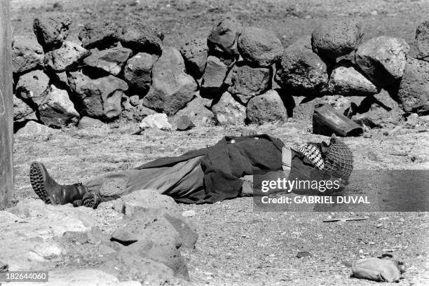 The body of a Syrian soldier lies near the Syrian front lines on the Golan Heights, on October 17, 1973 during the 1973 ArabIsraeli War. On October 6...