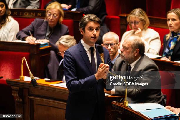 Gabriel Attal, French Minister of Education, seen during the National Assembly session. A weekly session of questions to the French government in the...