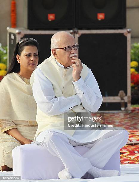 Senior leader L K Advani and his daughter Pratibha Patil paying homage to the Father of the Nation Mahatma Gandhi on the occasion of his 144th birth...