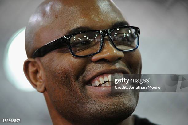 Mixed martial artist Anderson Silva of Brazil speaks during a Q&A session at UFC Gym on September 23, 2013 in Torrance, California.