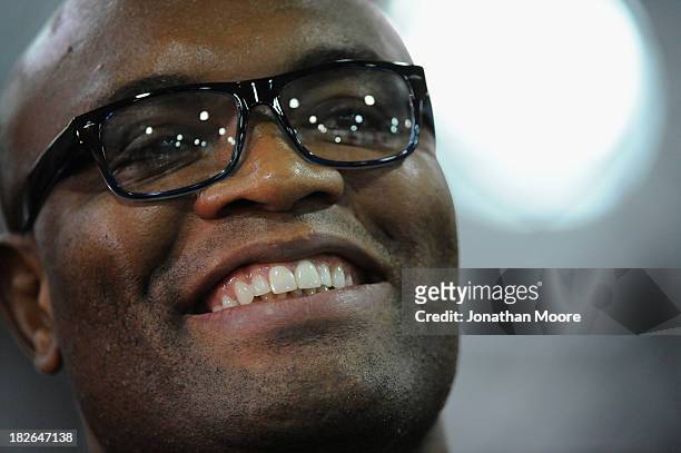 Mixed martial artist Anderson Silva of Brazil speaks during a Q&A session at UFC Gym on September 23, 2013 in Torrance, California.