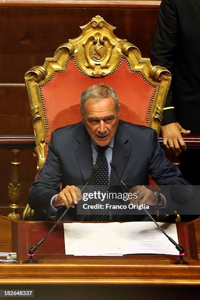 President of Italian Senate Pietro Grasso attends the confidence vote for Enrico Letta's government at the Italian Senate, Palazzo Madama on October...