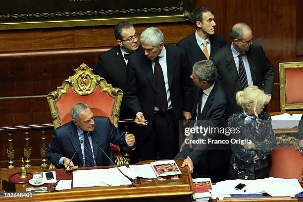 President of Italian Senate Pietro Grasso and Pier Ferdinando Casini attend the confidence vote for Enrico Letta's government at the Italian Senate,...