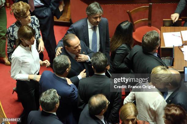 Former Prime Minister Silvio Berlusconi attends the confidence vote for Enrico Letta's government at the Italian Senate, Palazzo Madama on October 2,...