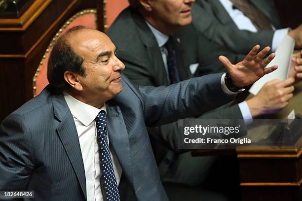 Domenico Scilipoti of PDL attends the confidence vote for Enrico Letta's government at the Italian Senate, Palazzo Madama on October 2, 2013 in Rome,...