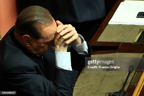 Former Prime Minister Silvio Berlusconi attends the confidence vote for Enrico Letta's government at the Italian Senate, Palazzo Madama on October 2,...