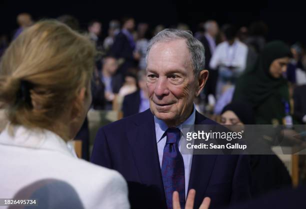 Michael Bloomberg attends a presentation of the Industrial Transition Accelerator during day two of the high-level segment of the UNFCCC COP28...