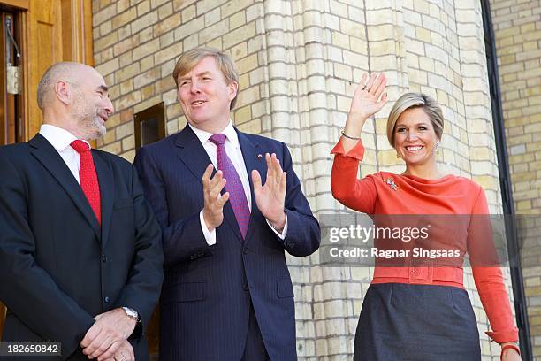 President of the Norwegian parliament Dag Terje Andersen, King Willem-Alexander of The Netherlands and Queen Maxima of The Netherlands pose outside...