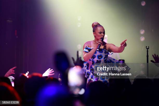Connie Mitchell of Sneaky Sound System performs during the NGV Gala 2023 at the National Gallery of Victoria on December 02, 2023 in Melbourne,...