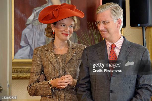 King Philippe and Queen Mathilde of Belgium visit the province of Namur on October 2, 2013 in Namur, Belgium.