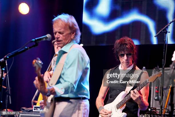 Al Jardine and Jeff Beck perform in concert with Brian Wilson at the Bayou Music Center on October 1, 2013 in Houston, Texas.