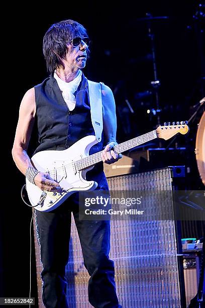 Jeff Beck performs in concert at the Bayou Music Center on October 1, 2013 in Houston, Texas.