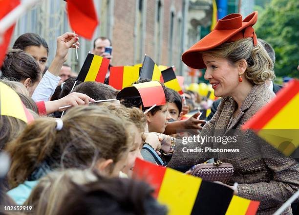 Queen Mathilde of Belgium visits the province of Namur on October 2, 2013 in Namur, Belgium.