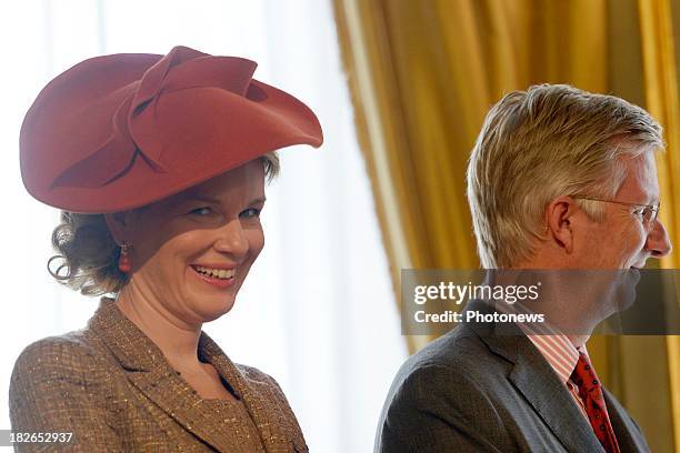 King Philippe and Queen Mathilde of Belgium visit to the province of Namur on October 2, 2013 in Namur, Belgium.