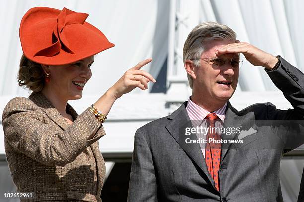 King Philippe and Queen Mathilde of Belgium visit to the province of Namur on October 2, 2013 in Namur, Belgium.