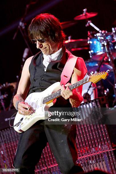 Jeff Beck performs in concert at the Bayou Music Center on October 1, 2013 in Houston, Texas.