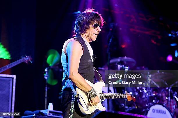 Jeff Beck performs in concert at the Bayou Music Center on October 1, 2013 in Houston, Texas.