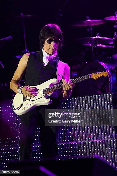 Jeff Beck performs in concert at the Bayou Music Center on October 1, 2013 in Houston, Texas.