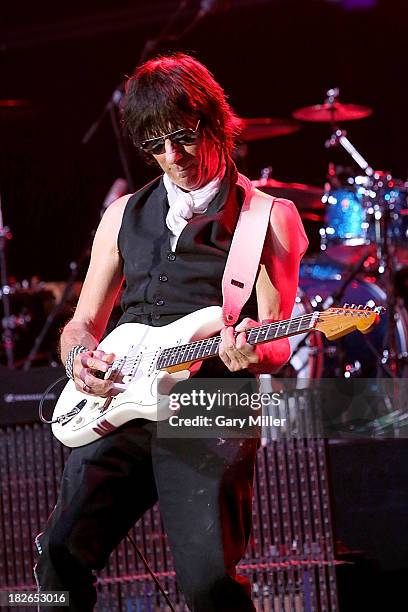 Jeff Beck performs in concert at the Bayou Music Center on October 1, 2013 in Houston, Texas.