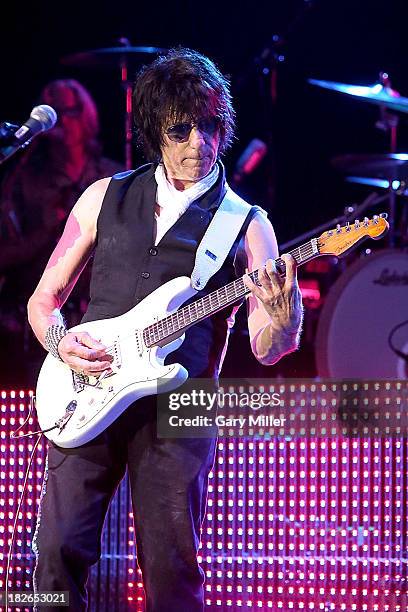 Jeff Beck performs in concert at the Bayou Music Center on October 1, 2013 in Houston, Texas.