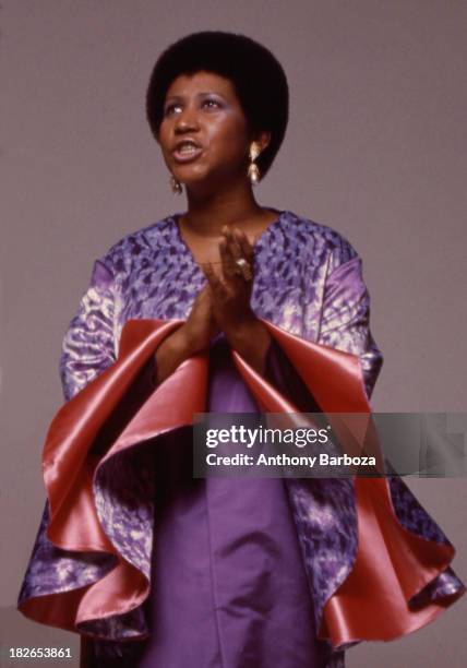 Portrait of American singer and musician Aretha Franklin, 1971.