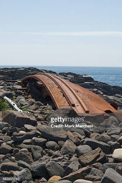 remains of a ship that wrecked near christmas cove on monhegan island. - ruined christmas stock pictures, royalty-free photos & images