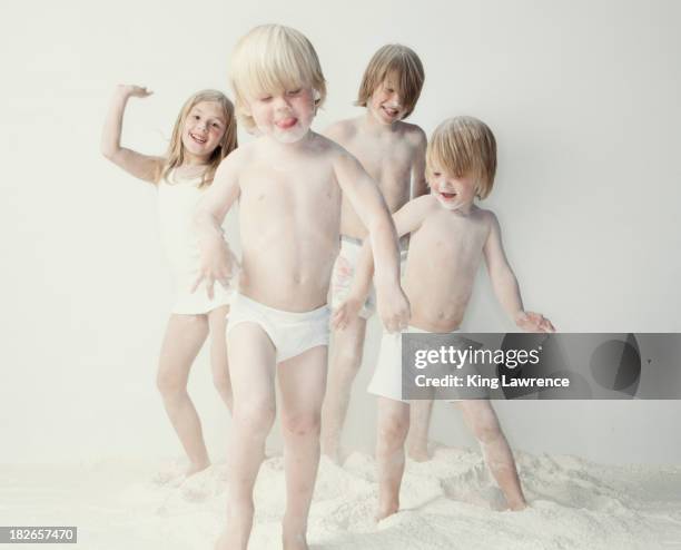 caucasian children playing in flour - kids in undies stock pictures, royalty-free photos & images