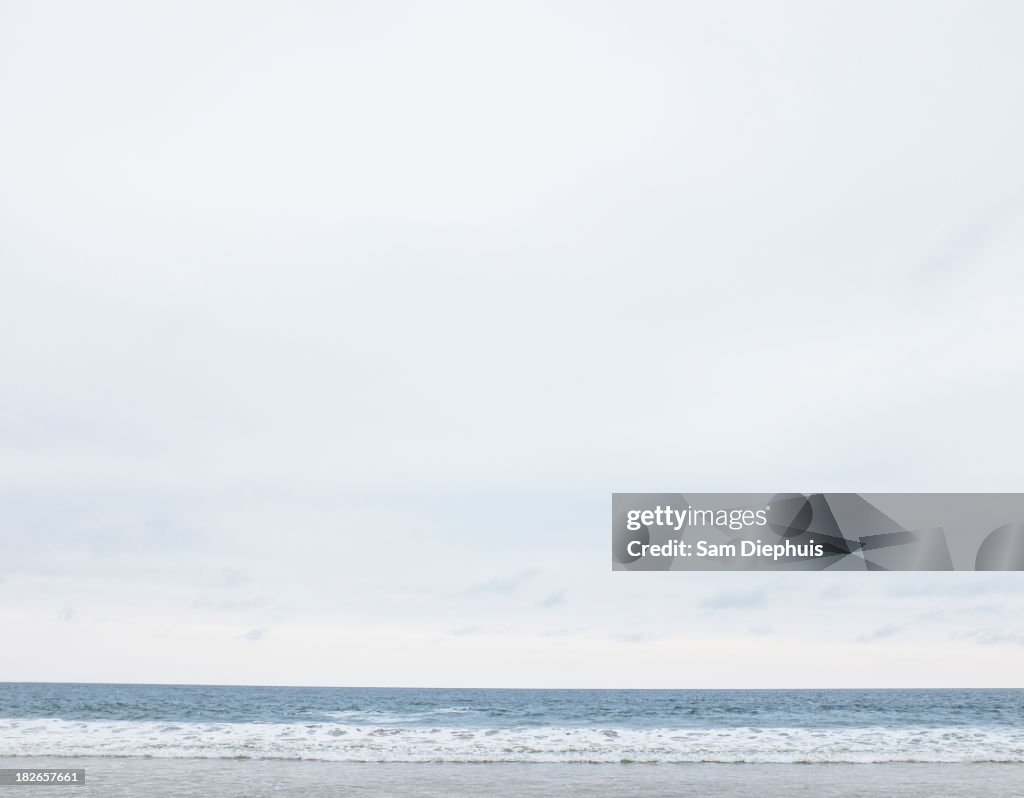 Beach and ocean under overcast sky