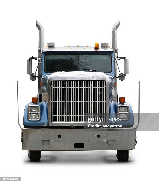 blue commercial truck - frontaal stockfoto's en -beelden