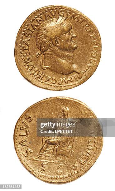 old roman coins - gold coin stockfoto's en -beelden