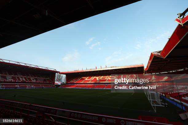 General view inside the stadium prior to the Premier League match between Nottingham Forest and Everton FC at City Ground on December 02, 2023 in...