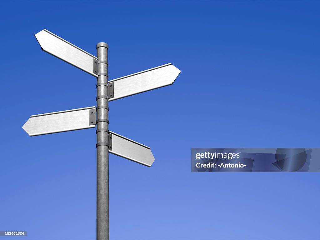 Signpost with four blank street signs